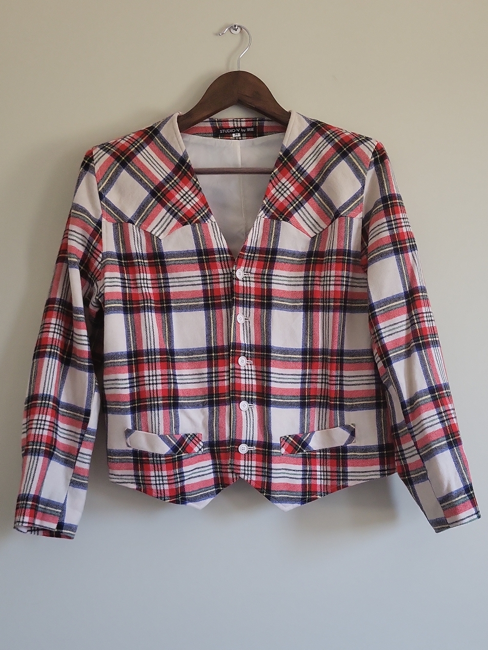Cropped 100% Wool Flannel Plaid Jacket
